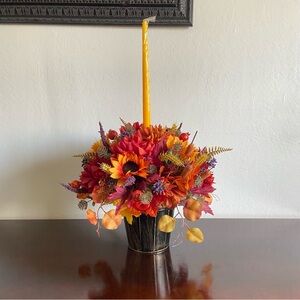 Faux Floral Candle Centerpiece With Sunflowers/Mums
